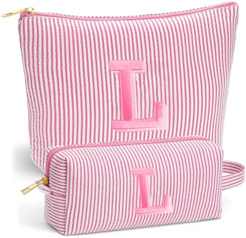 Christmas Birthday Gifts for Girls - Initial Pink Travel Makeup Bag by Fohufo
