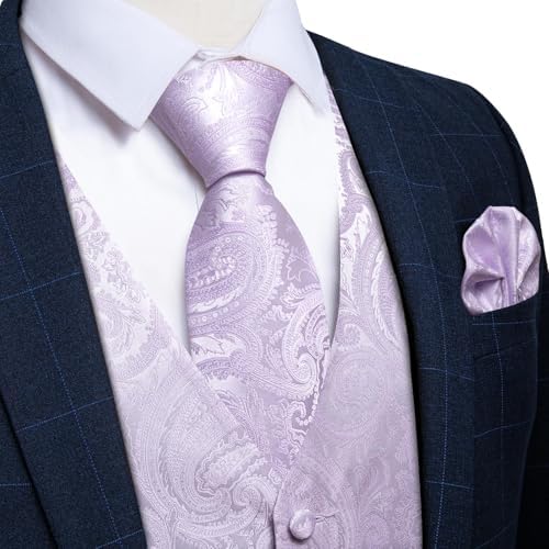 DiBanGu Mens Vest and Tie Set Formal Paisley Waistcoat and Necktie Pocket Square Cufflinks Silk Suit Vest for Tuxedo Wedding - Image 3