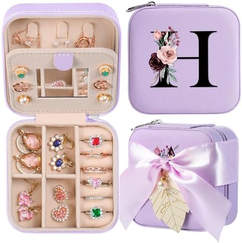 AYGXU Travel Jewelry Box for Women and Girls - Small Case With Initial A-Z - Teacher Gifts by AYGXU