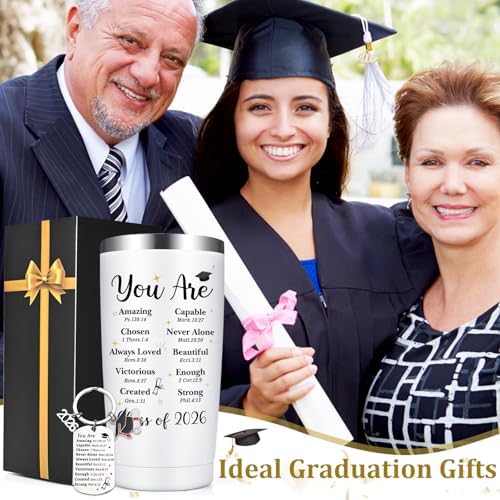 Lifecapido Graduation Gifts, Religious Christian Graduation 20oz Insulated Tumbler with Keychain and Makeup Bag, High School College Masters Degree PhD Graduation Gifts for Graduates, White - Image 2