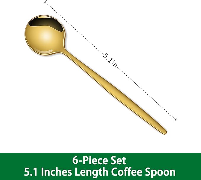 5.1 Inch Coffee & Tea Spoon,6 Pieces Gold Stainless Steel Teaspoon,Mini Spoons For Dessert And Coffee,Durable Demitasse Coffee Spoons For Dessert