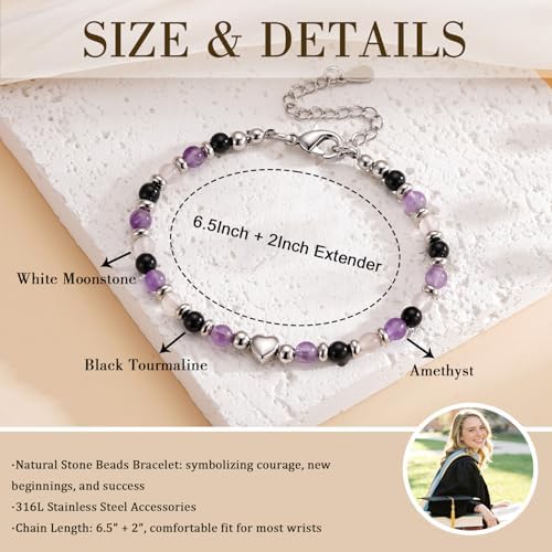 2026 Graduation Gift for Her, Graduation Bracelet Natural Stone Beads Bracelets Middle High School College 5th 8th Grade Grad Jewelry Gifts for Women Girls - Image 4