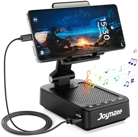 Gifts for Men Women, Phone Stand with Bluetooth Speaker and Charging Function 360° Rotable Angle Adjustable Cell Phone Holder with HD Stereo Sound Fits All Phones,Tablet (Black) by Joymate