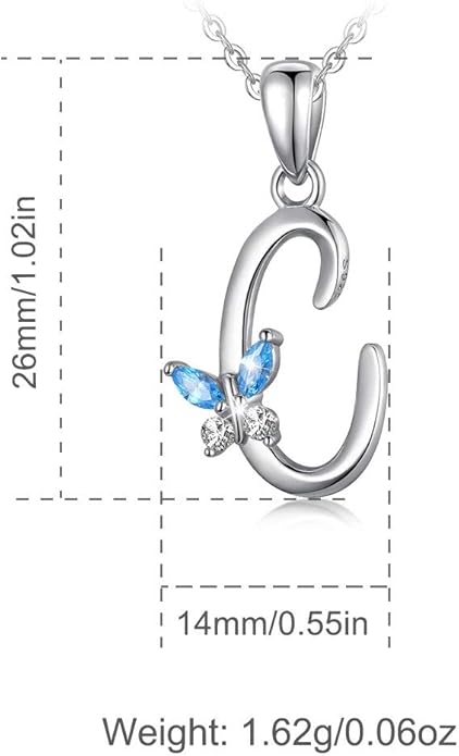 EUDORA Sterling Silver Butterfly Initial Necklaces for Women, Elegant Letter Neckles Personalized Gift for Mother, Sister, Daughter, 18 inch Chai