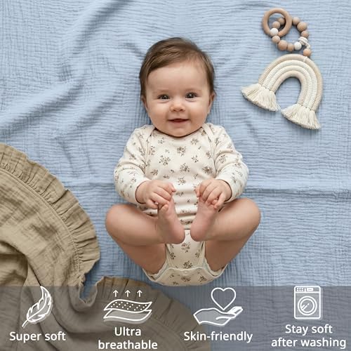 Muslin Bassinet Sheet Compatible with Maxi-Cosi Iora & Iora Air Bedside Sleeper - 100% Cotton Rectangular Mattress Pad Cover (33"x20"), Breathable & Soft, Boho (1 Pack Blue) - Image 5