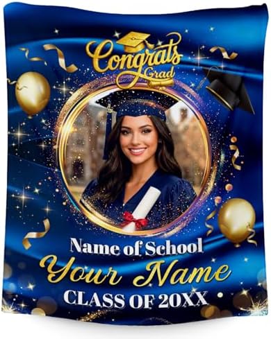 Personalized Blanket with Photo Name, Graduation Blanket Class of 2026 - Custom Gifts for Daughter Son, Meaningful High School Grad Keepsake by Foryourlove