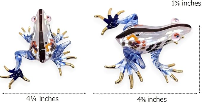 WitnyStore 4⅜" White Blue Black Striped Frog Artistic Blown Glass Figurine Premium Hand-Blown Statue Tabletop Decoration Unique Collectible for Adult Collectors Handcrafted Elegant Home Room Decor
