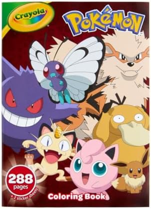Crayola Giant Pokemon Coloring Book (288 Pages), 2 Sticker Sheets, Coloring Book for Kids & Adults, Travel Activity, Pokemon Gift for Kids, 3+ by Crayola