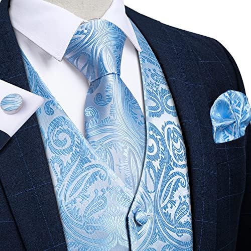 DiBanGu Mens Vest and Tie Set Formal Paisley Waistcoat and Necktie Pocket Square Cufflinks Silk Suit Vest for Tuxedo Wedding - Image 3