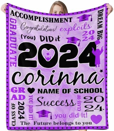 Personalized Picture Blanket for Class of 2024 Graduates Soft College Graduation Gifts for Women, Custom Picture Blankets Congratulations Graduation Gifts 32x48inch by Unknown