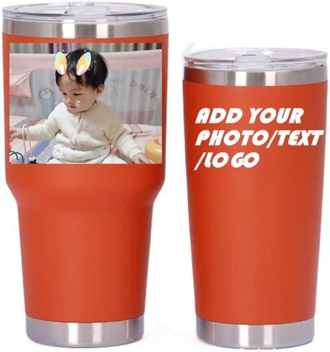 Personalized Photo 20oz 30oz Stainless Steel Tumbler,Custom Coffee Tumbler Cup With Lid And Strawstraw Vacuum Insulated With Text Photo Logo (Select color)