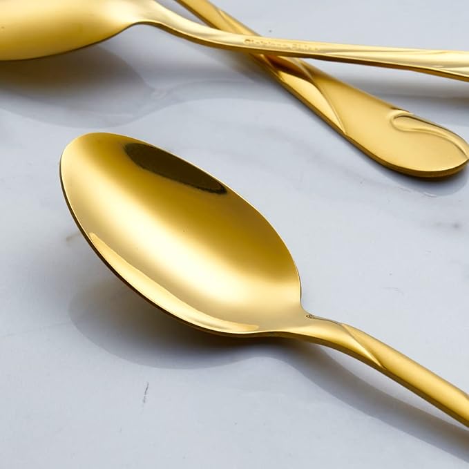 Gold Dinner Spoon Set, Seeshine 7.6-inch Stainless Steel Shiny Gold Table Spoon Silverware, Set of 6