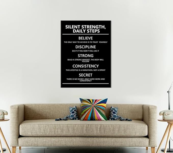 Inspirational Silent Strength,Daily Steps quote Motivational Canvas Wall Art Inspiration Poster Painting Prints Wall Pictures for Home Office Gym Decor Framed Artwork [30''W x 40''H]