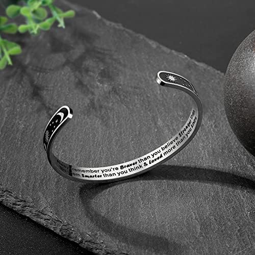 TONY & SANDY Inspirational Bracelets for Women Teen Girls Personalized Gifts for Daughter Granddaughter Mom Sister Friends Stainless Steel Engraved Cuff Birthday Easter Christmas - Image 2