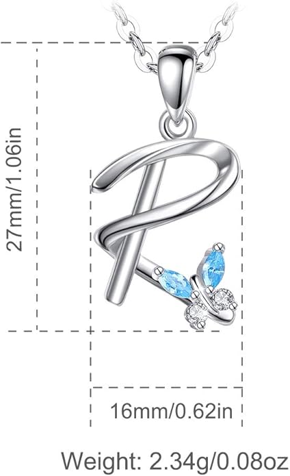 EUDORA Sterling Silver Butterfly Initial Necklaces for Women, Elegant Letter Neckles Personalized Gift for Mother, Sister, Daughter, 18 inch Chai