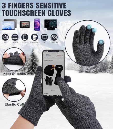 floconssy Men's Winter Hat Scarf Gloves Set of 3, Knit Thermal Combo Gifts - Image 3
