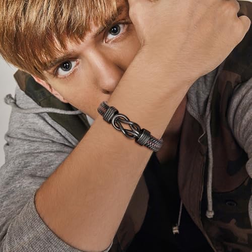 MEALGUET Men's Bracelets Gifts for Men - Brown Braided Leather Infinity Knot Bracelets Engraved Love Massage for Son Man Husband Boyfriend, Mens Bracelet Jewelry Gift for Birthday Valentine's - Image 3