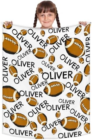 Personalized Baby Blankets for Girls Boys, Custom Baby Blanket with Name Swaddle Toddler Fleece Blanket Personalized Gift Football Black Text - Image 2