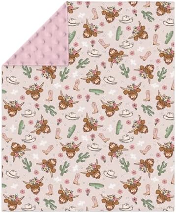 Highland Cows Cactus Baby Blankets for Girl Boy Pink Western Cowgirl Boots Hats Yak Floral Soft Mink Dotted Backing Double Layer Swaddle Blanket for Toddler Nursery Crib Wild West Bed Blanket 30x40 - Image 2