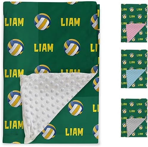 Custom Volleyball Blanket - Personalized Name with Volleyball Patterns - Soft Plush Flannel Blanket with Double Layer Dotted Backing for Baby Toddler Kids Teen Boys Girls Gifts Green - Image 2