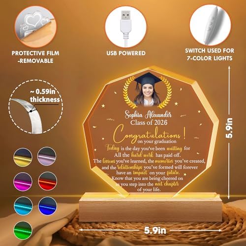 Hyturtle Personalized Graduation Night Light - Custom Night Light with Picture - Senior 2026 Graduation Gifts Her Him - Graduation Plaque Inspirational College Grad Gifts for Daughter from Mom - Image 4