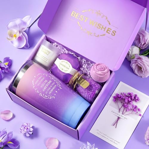 Birthday Gifts for Women, Gift Baskets Set for Mom, Wife, Her, Friend, Teacher, Nurses, Coworker, Self Care Spa Relaxation Baskets Set, Thank You Gift for Women Purple - Image 2
