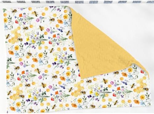 Boho Wildflower Bees Honeycomb Baby Blankets for Girl Boy Watercolor Honeybee Floral Soft Mink Dotted Backing Double Layer Swaddle Receiving Blanket for Toddler Nursery Crib Summer Bed Blanket 30x40 - Image 3