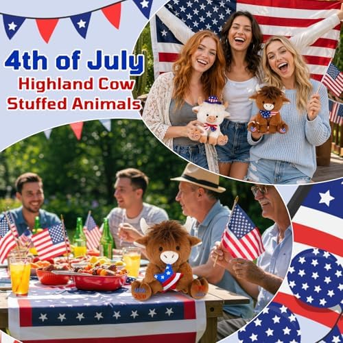 Highland Cow Plush Toy- 8inch 4th of July Patriotic White Highland Cow - Image 4