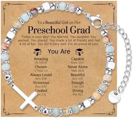 Graduation Gifts for Her- Class of 2026 Primary Middle High School College Grad Gift, Adjustable Stainless Steel Beaded Cross Bracelet for Girls & Women by WIKHIA