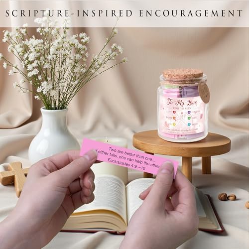 Faith Love Bible Verse Jar - Christian Mothers Day Gifts for Wife Girlfriend, Christian Gifts for Women Men, Scripture Cards for Bible Study Anniversary Valentine Birthday Couples Gift for Her Him - Image 5