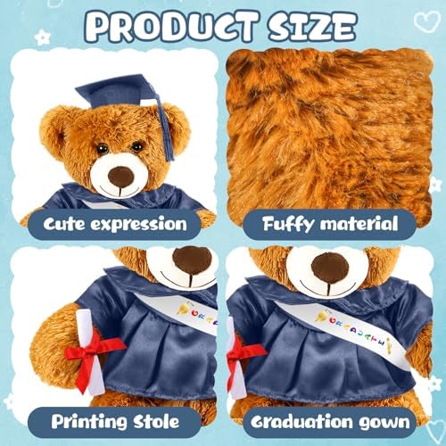 Foilswirl Graduation Bear 2026 with Gown Cap Tassel 14” Navy Blue Graduation Stuffed Animal Plush Bear Toy for Class of 2026 Prek Preschool Kindergarten High School College Graduate Gift - Image 2