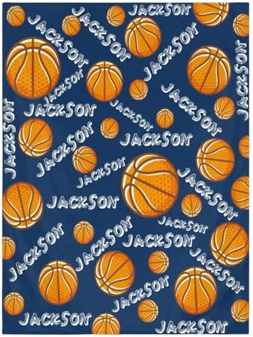 Personalized Baby Blankets for Girls Boys, Custom Baby Blanket with Name Swaddle Toddler Fleece Blanket Personalized Gift Basketball Text by RIRIX