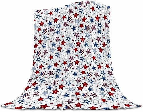 Patriotic Throw Blanket - 4th of July Memorial Day Independence Day American Flag Stars & Stripes Blankets - Red White Blue Plush Flannel USA Throw for Kids Boys Girls Couch Sofa Bed 40x50 Inches by ubnlkto