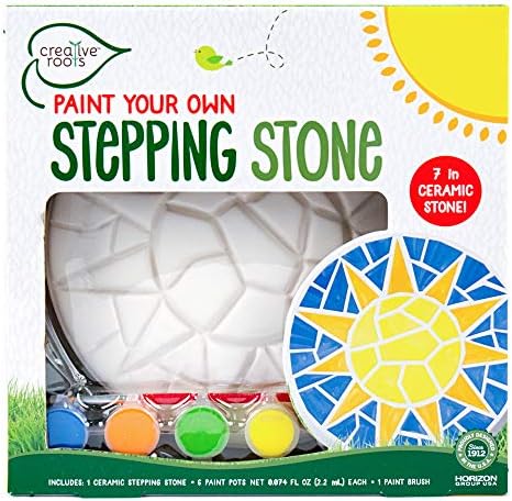 Creative Roots Mosaic Sun Stepping Stone Kit, Includes 7-Inch Ceramic Stepping Stone & 6 Vibrant Paints, DIY Garden Stone for Kids Ages 6+ by CreativeRoots