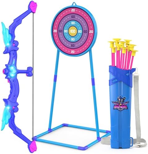 Kids Bow and Arrow Toy, Angel Light Up Archery Set W/ 10 Suction Cup Arrows, Targets & Quiver, Outdoor/Indoor Games for Kids Ages 4-7 8-12, Birthday Gifts for 4 5 6 7 8 9 10 11 12 Year Old Boys Girls by Ocditikl