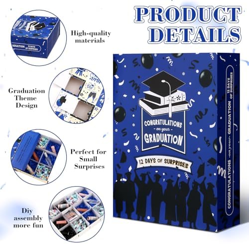 Glenmal Graduation Countdown Calendar Gift Box 12 Days 2026 Graduation Gift Box with Filling Raffia Large Inner Boxes Fill It Yourself Empty Boxes for Graduates Her Him High School College(Blue) - Image 3
