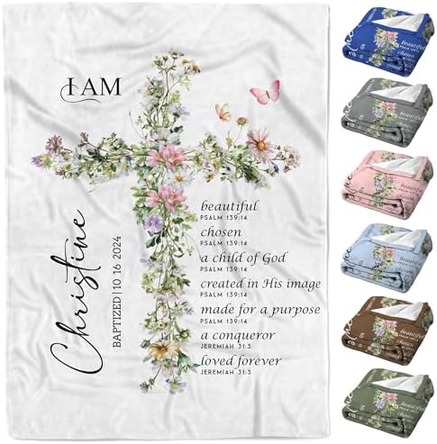 MDPrints Baptism Blanket for Girls, Customized Baptism Gifts for Girl, Personalized Baby Blankets for Girls with Name by MDPrintsGlobal