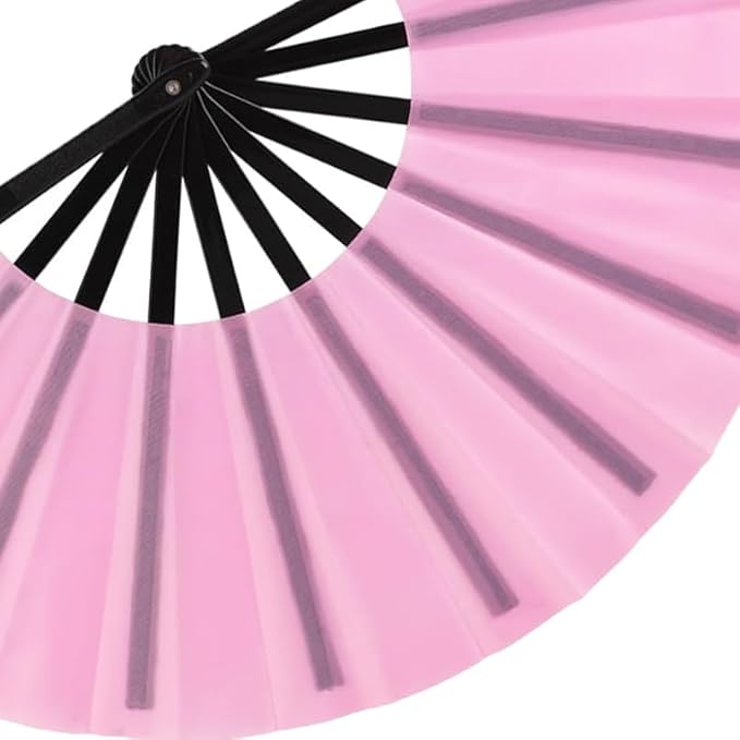 Huralona 5 Pack Large Folding Hand Clap Fan Fabric Rave Popping Fans Chinese Kung Fu Tai Chi Hand Fan Festival Dance Gift Performance Decorations (Pink)