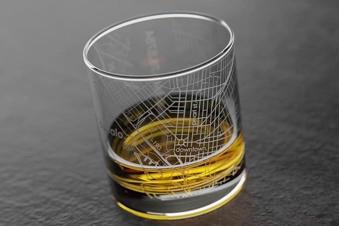 Well Told Engraved Buffalo New York Map Rocks Glass, Old Fashioned Whiskey Glass (11 oz, Clear) Etched Whiskey Glass, Gifts For Whiskey Lovers