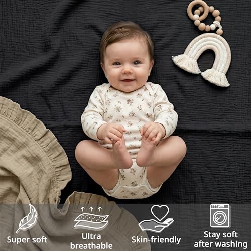 Pro Goleem Muslin Bassinet Sheet for Boys and Girls, Soft Breathable Fitted Cotton Baby Sheets Set for Oval Hourglass and Rectangular Bassinet Mattress, Neutral,1 Pack (Black) - Image 7