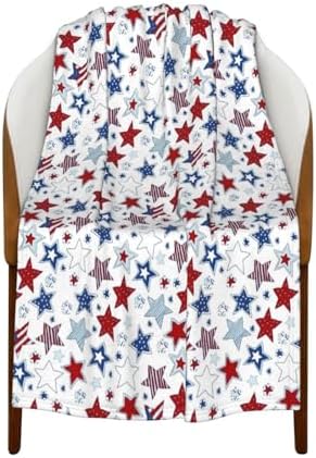 Patriotic Throw Blanket - 4th of July Memorial Day Independence Day American Flag Stars & Stripes Blankets - Red White Blue Plush Flannel USA Throw for Kids Boys Girls Couch Sofa Bed 40x50 Inches - Image 2