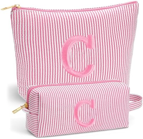 Travel Makeup Bag Set - Initial Cosmetic Bag Cute Stuff, Gifts by Fohufo