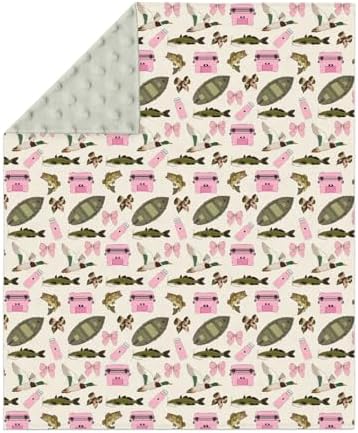 Pink Fishing Hunting Girly Baby Blankets for Girl Boy Boats Bass Fish Duck Bows Soft Mink with Dotted Backing Double Layer Swaddle Blanket Summer Lake Country Nursery Bed Blanket Infant Toddler 30x40 - Image 2