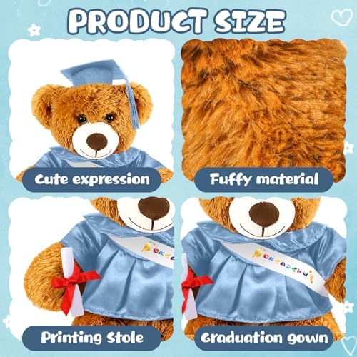 Foilswirl Graduation Bear 2026 with Gown Cap Tassel 14” Sky Blue Graduation Stuffed Animal Plush Bear Toy for Class of 2026 Prek Preschool Kindergarten High School College Graduate Gift - Image 2