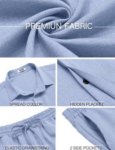 COOFANDY Men's Summer Beach Outfits 2 Piece Short Sleeve Shirts and Shorts Vacation Texture Linen Sets for Men - Image 5