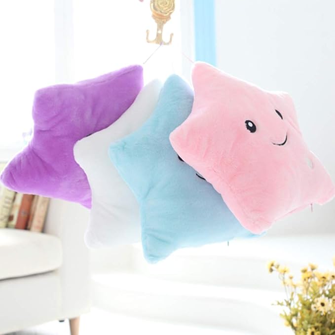 Creative Twinkle Star Shaped Plush Pillow, LED Night Light Glowing Cushions Stuffed Toys Gifts for Kids, Decoration (Pink)