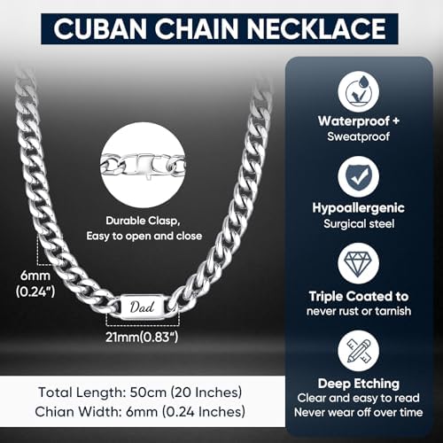 MEALGUET Cuban Link Chain Necklace for Men : Men's 316L Stainless Steel Silver Love You Forever Engraved Curb Chains Necklaces for Son Grandson Nephew Boyfriend, Jewelry Gifts for Birthday Valentines - Image 6