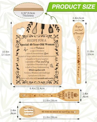 40th Birthday Gifts for Women, Recipe Bamboo Cutting Board - Image 2