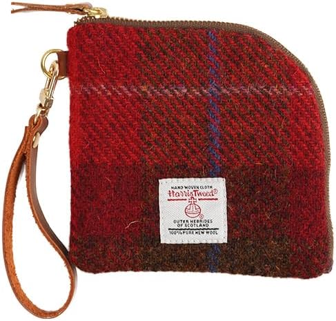 Harris Tweed Wool Coin Purse Small Money Pouch With Zipper For Women Men handmade (Red)