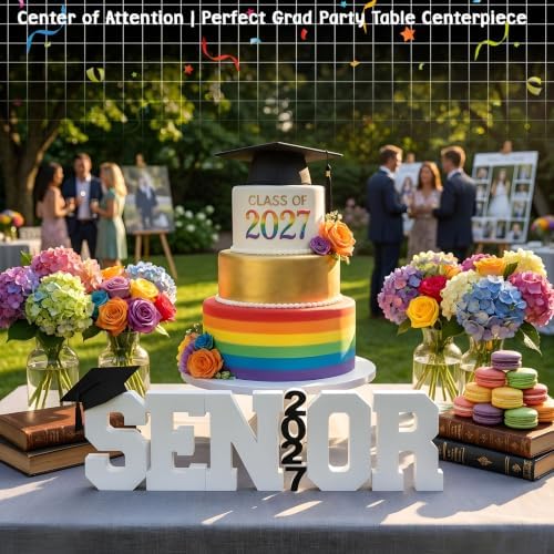 Senior 2027 Table Centerpiece Sign - Class of 2027 Graduation Table Decor - 15" Large Wooden Letter Sign for Party Decor, Photoshoot Props, High School & College Graduation Supplies (Black) - Image 3